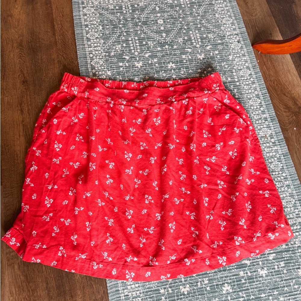 Floral Red Linen Blend Skirt